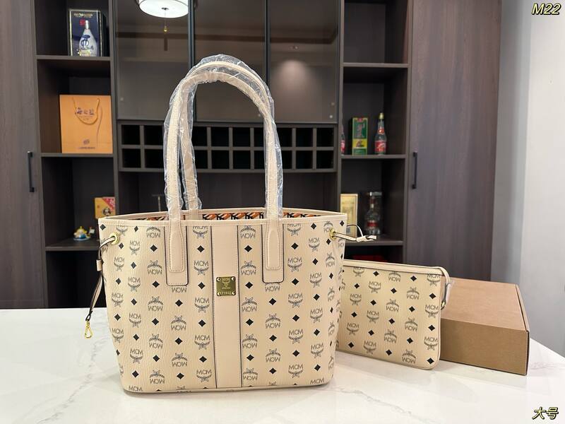 MCM Toni Beige Visetos / Pink Visetos 26x21x12cm tote bag — Top Quality Replica