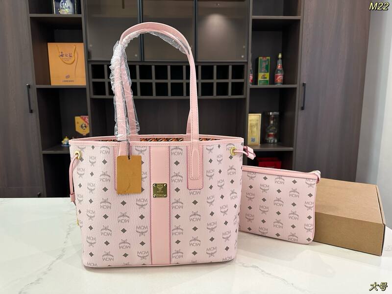 MCM Toni Beige Visetos / Pink Visetos 26x21x12cm tote bag — Top Quality Replica