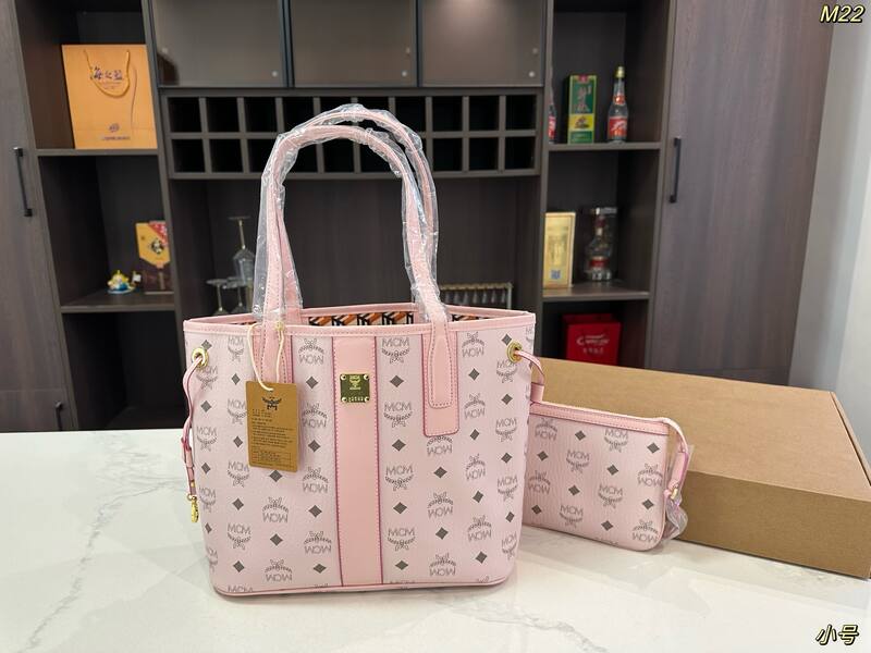 MCM Toni Beige Visetos / Pink Visetos 26x21x12cm tote bag — Top Quality Replica