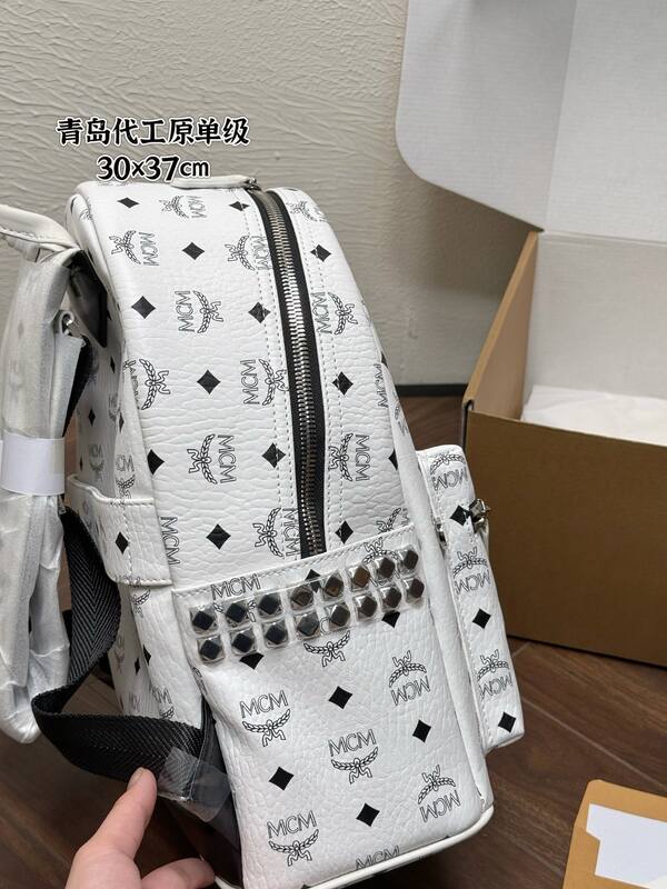 MCM White Visetos backpack — AAA Quality Replica