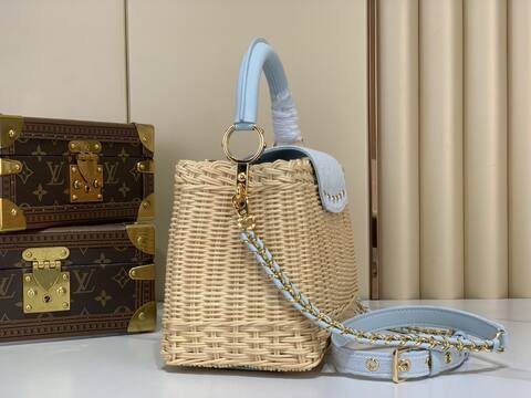 Louis Vuitton Capucines BB Natural wicker with light blue leather BB crossbody Premium Replica