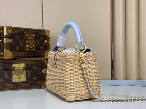 Louis Vuitton Capucines Natural wicker with light blue leather shoulder AAA Quality Replica