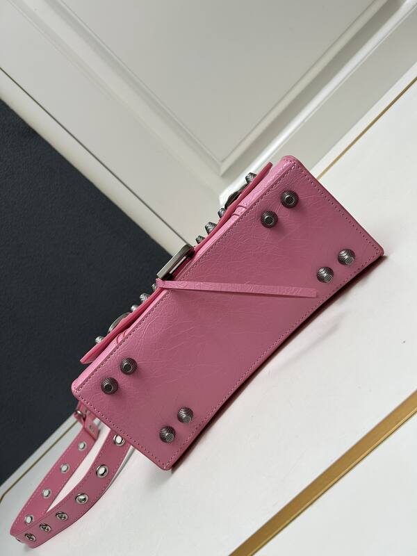 Balenciaga Hourglass Bright pink studded distressed leather 23x14x10cm crossbody — Top Quality Replica