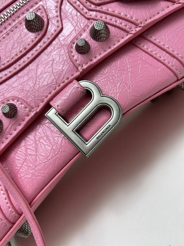 Balenciaga Hourglass Bright pink studded distressed leather 23x14x10cm crossbody — Top Quality Replica