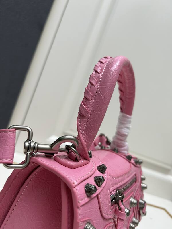 Balenciaga Hourglass Bright pink studded distressed leather 23x14x10cm crossbody — Top Quality Replica