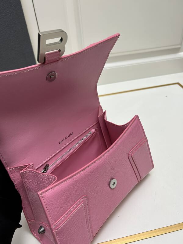 Balenciaga Hourglass Bright pink studded distressed leather 23x14x10cm crossbody — Top Quality Replica