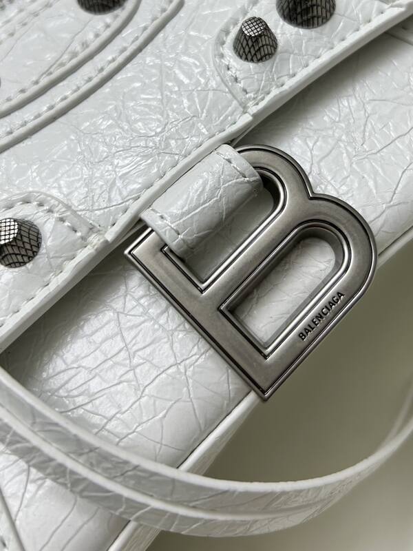 Balenciaga Hourglass White cracked leather with gunmetal studs 23x14x10cm crossbody — 1:1 Replica