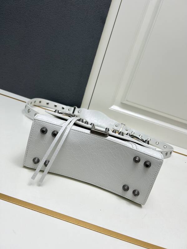 Balenciaga Hourglass White cracked leather with gunmetal studs 23x14x10cm crossbody — 1:1 Replica