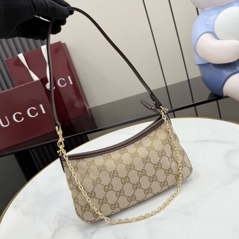Gucci Beige GG canvas with brown trim shoulder — Top Quality Replica