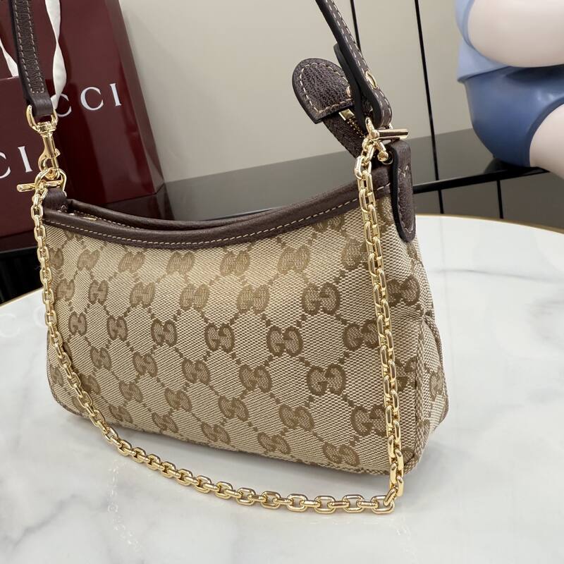 Gucci Beige GG canvas with brown trim shoulder — Top Quality Replica