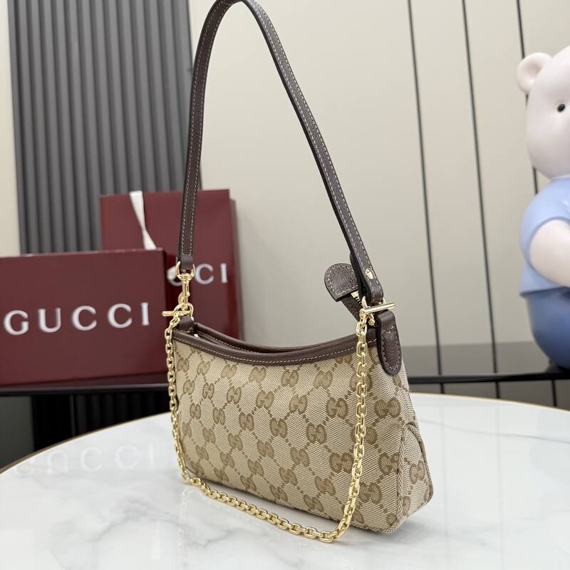 Gucci Beige GG canvas with brown trim shoulder — Top Quality Replica