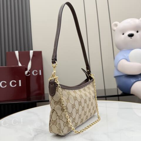 Gucci Beige GG canvas with brown trim shoulder Top Quality Replica
