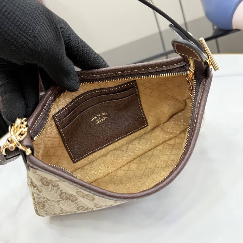 Gucci Beige GG canvas with brown trim shoulder — Top Quality Replica