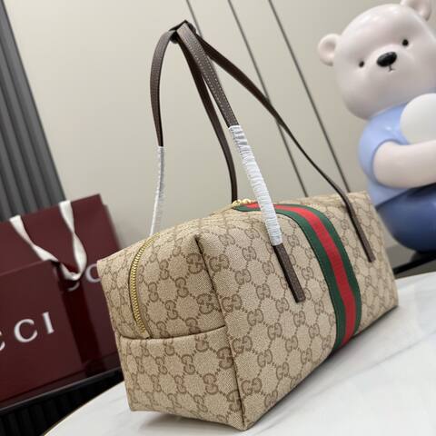 Gucci Beige GG Supreme with Web stripe shoulder 1 1 Replica