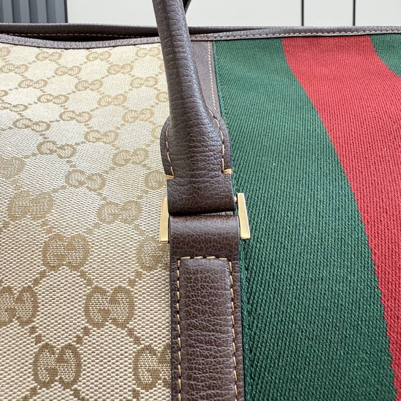 Gucci Beige GG canvas with green-red-green stripe large tote — AAA Quality Replica