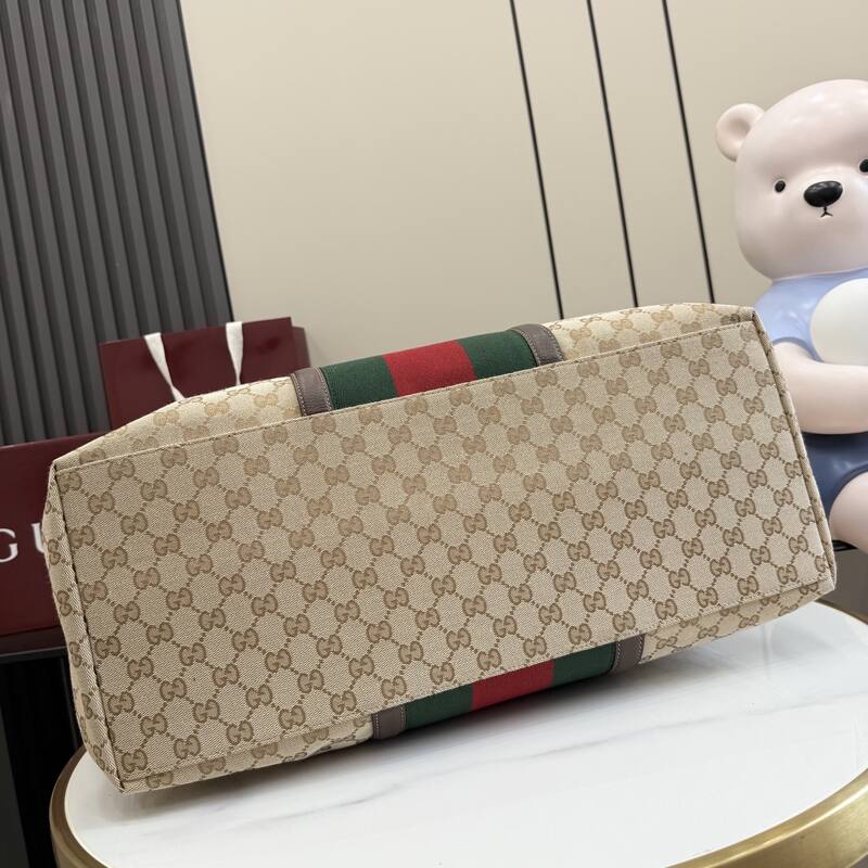 Gucci Beige GG canvas with green-red-green stripe large tote — AAA Quality Replica