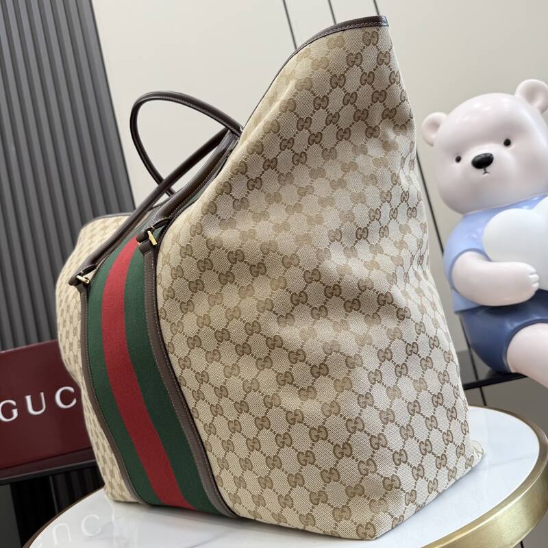 Gucci Beige GG canvas with green-red-green stripe large tote — AAA Quality Replica