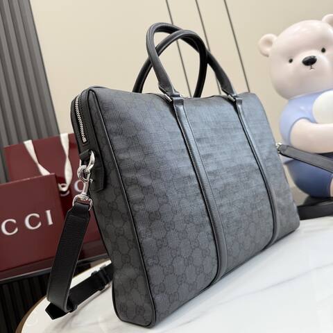 Gucci Gray GG monogram canvas with black leather work AAA Quality Replica