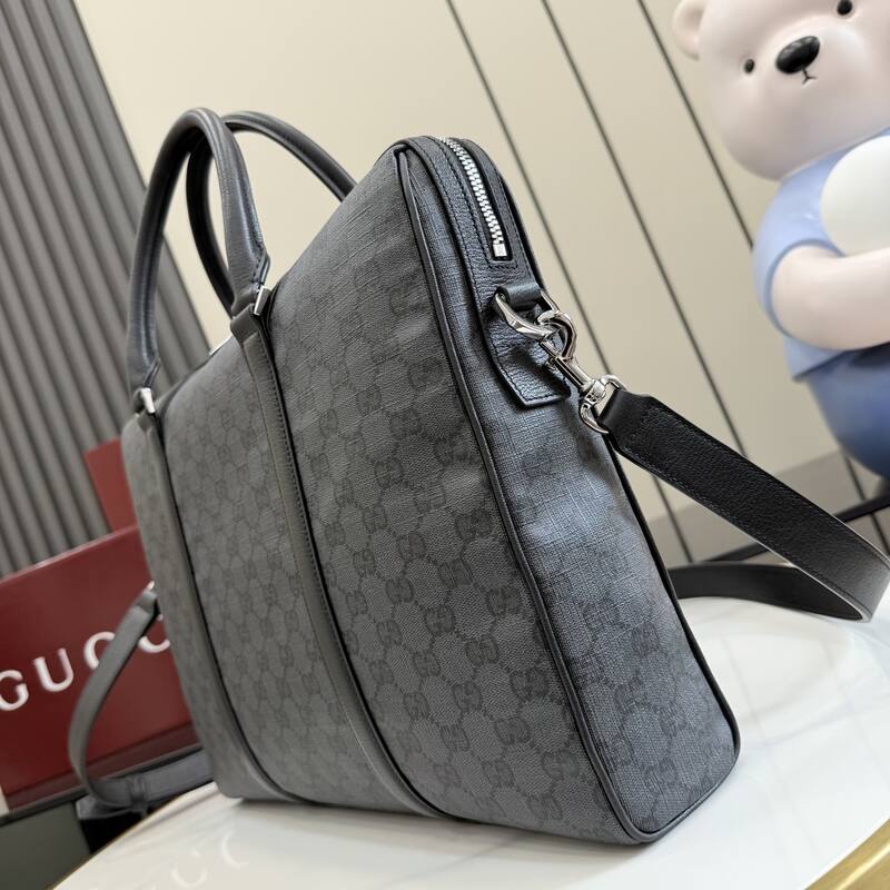 Gucci Gray GG monogram canvas with black leather work — AAA Quality Replica