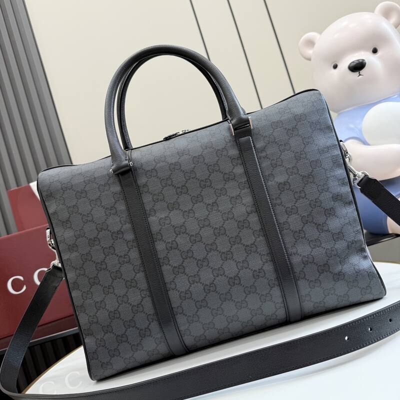 Gucci Gray GG monogram canvas with black leather work — AAA Quality Replica