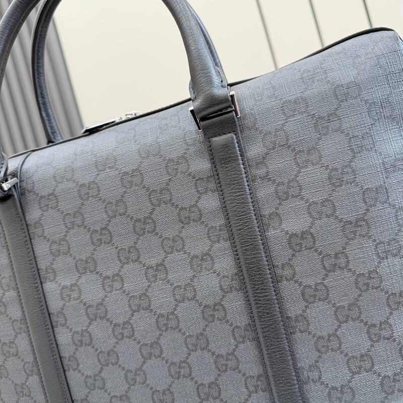 Gucci Gray GG monogram canvas with black leather work — AAA Quality Replica