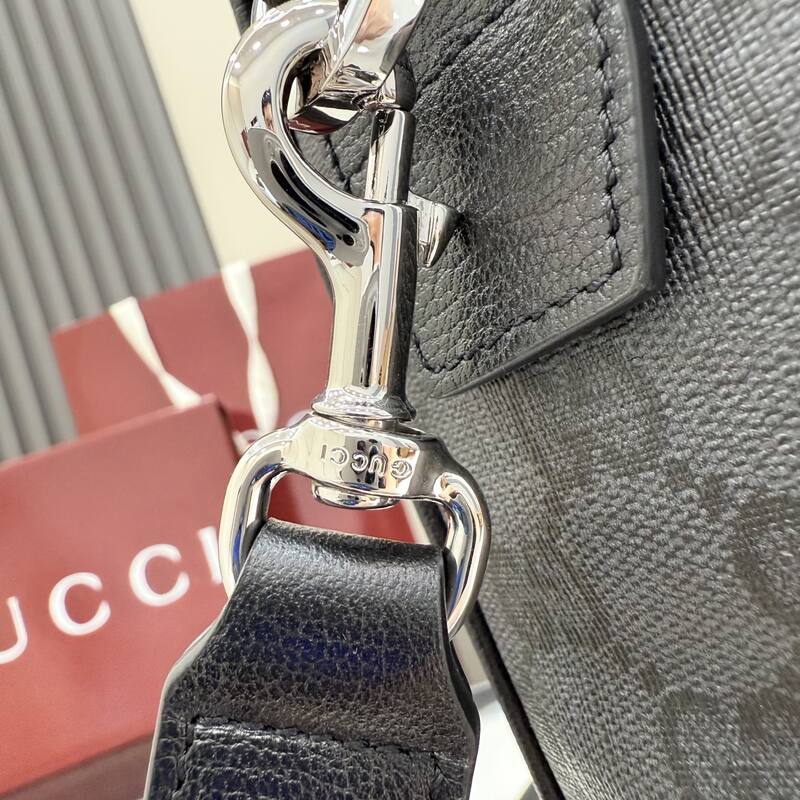 Gucci Gray GG monogram canvas with black leather work — AAA Quality Replica