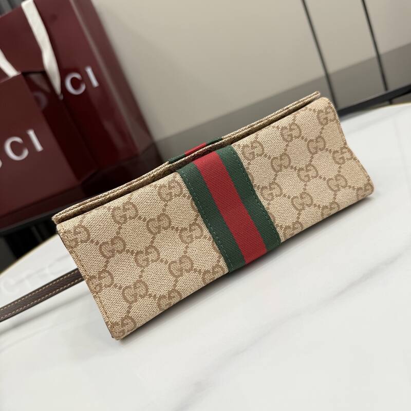 Gucci Beige GG Supreme canvas with green-red-green stripe crossbody — 1:1 Replica