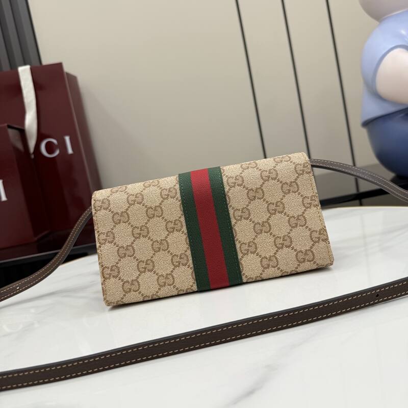 Gucci Beige GG Supreme canvas with green-red-green stripe crossbody — 1:1 Replica