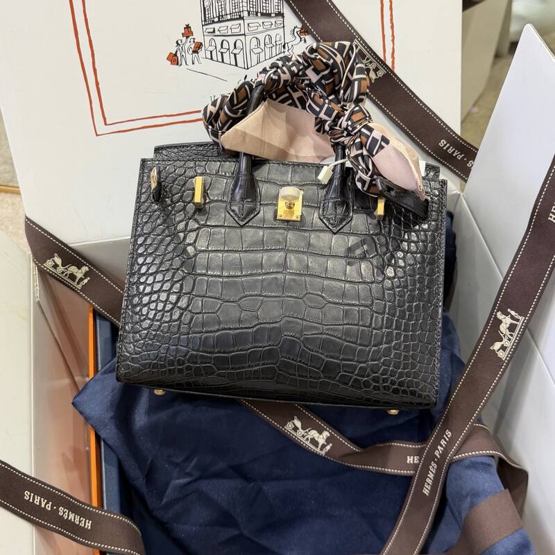 Hermes Birkin 20 Black Gray 20 top handle — Premium Replica