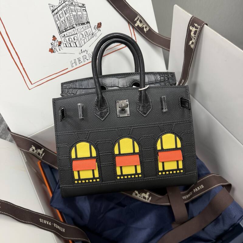 Hermes Birkin 20 Black Gray 20 top handle — Premium Replica