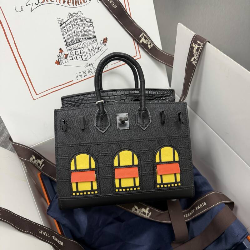 Hermes Birkin 20 Black Gray 20 top handle — Premium Replica