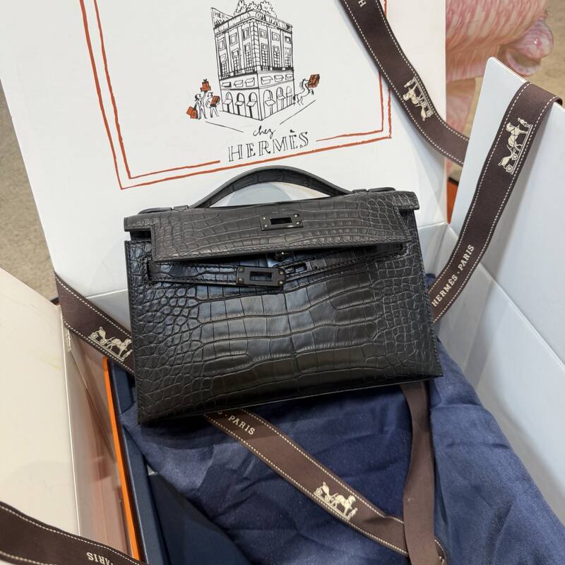 Hermes Kelly Danse Black lizard crossbody — Premium Replica