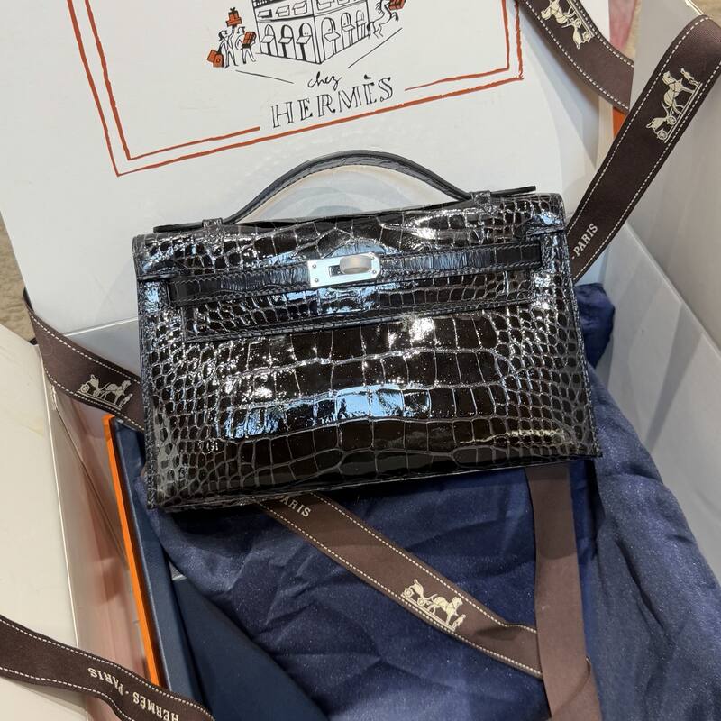 Hermes Kelly Danse Black lizard crossbody — Premium Replica