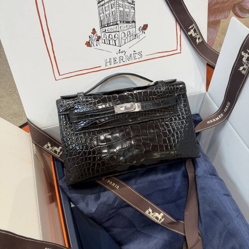 Hermes Kelly Danse Black lizard crossbody — Premium Replica
