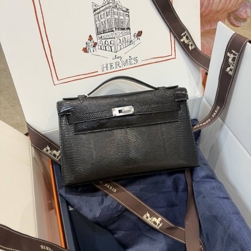Hermes Kelly Danse Black lizard crossbody — Premium Replica