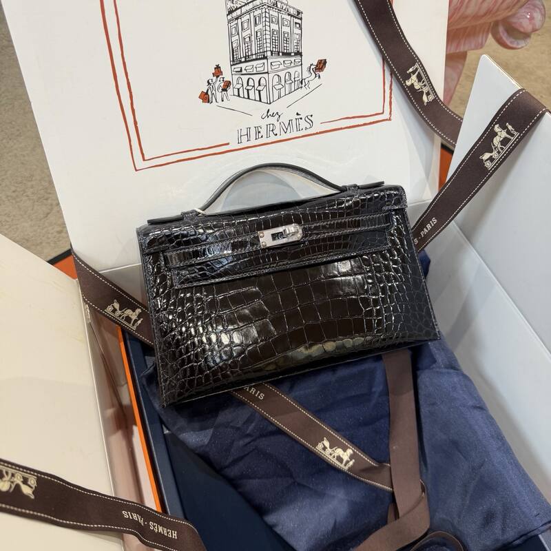 Hermes Kelly Danse Black lizard crossbody — Premium Replica