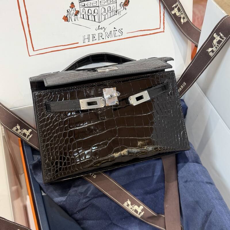 Hermes Kelly Danse Black lizard crossbody — Premium Replica