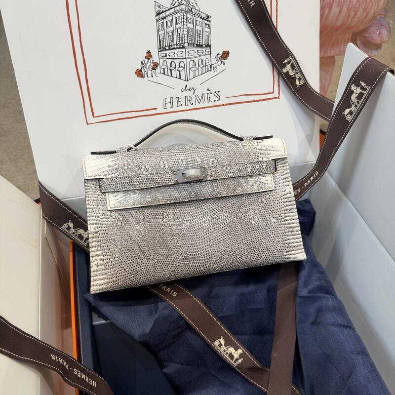 Hermes Kelly Danse Black lizard crossbody — Premium Replica