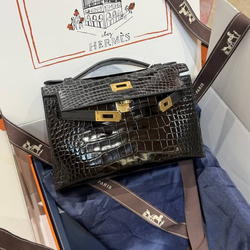 Hermes Kelly Danse Black lizard crossbody — Premium Replica