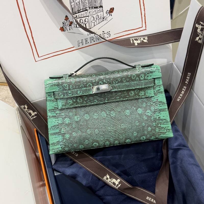 Hermes Kelly Danse Black lizard crossbody — Premium Replica