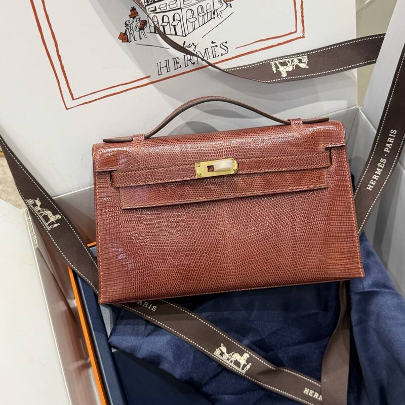 Hermes Kelly Danse Black lizard crossbody — Premium Replica