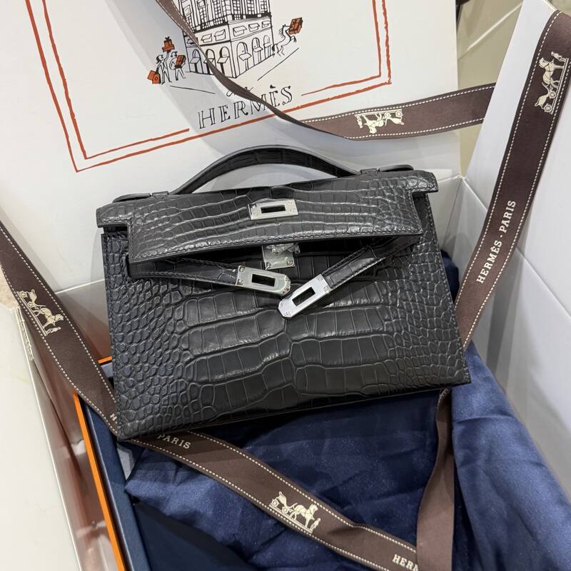 Hermes Kelly Danse Black lizard crossbody — Premium Replica