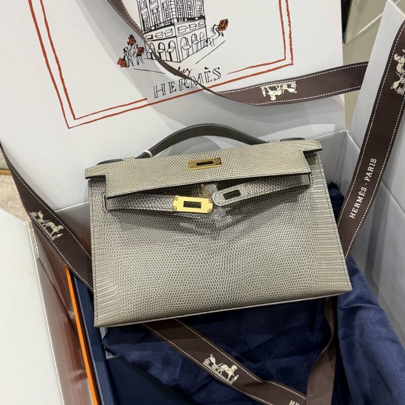Hermes Kelly Danse Black lizard crossbody — Premium Replica