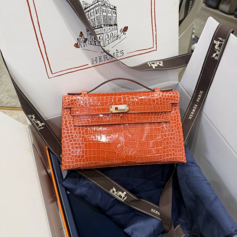 Hermes Kelly Danse Black lizard crossbody — Premium Replica