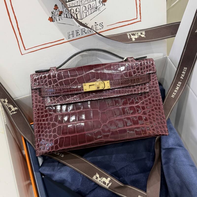 Hermes Kelly Danse Black lizard crossbody — Premium Replica