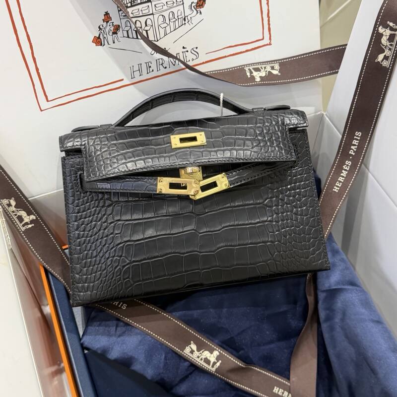Hermes Kelly Danse Black lizard crossbody — Premium Replica