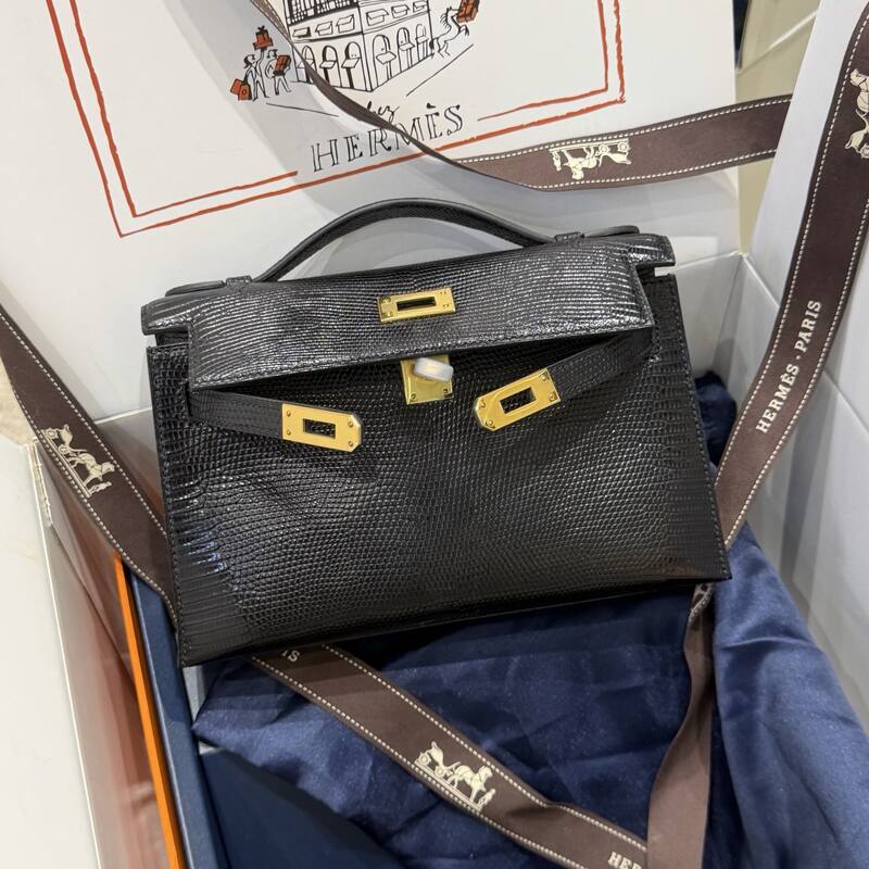 Hermes Kelly Danse Black lizard crossbody — Premium Replica