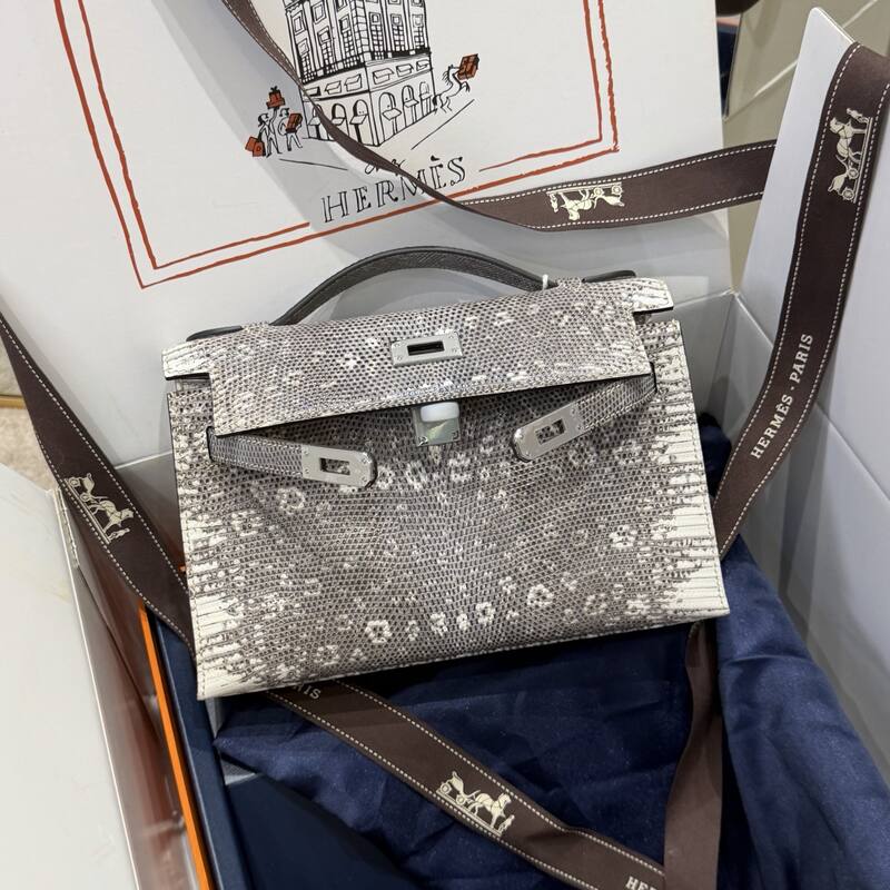 Hermes Kelly Danse Black lizard crossbody — Premium Replica