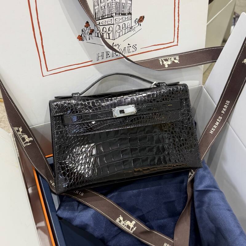 Hermes Kelly Danse Black lizard crossbody — Premium Replica