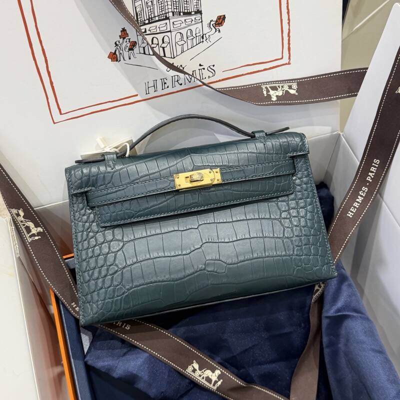 Hermes Kelly Danse Black lizard crossbody — Premium Replica
